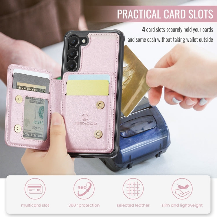 For Samsung Galaxy S23+ 5G JEEHOOD J05 Business Magnetic Style RFID Leather Phone Case(Pink)