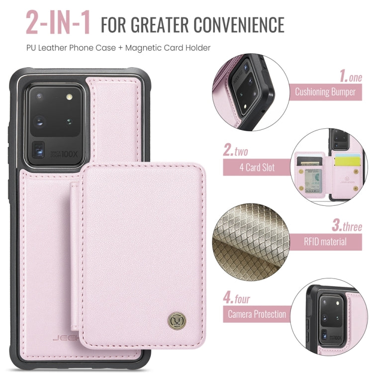 For Samsung Galaxy S20 Ultra 5G JEEHOOD J05 Business Magnetic Style RFID Leather Phone Case(Pink)