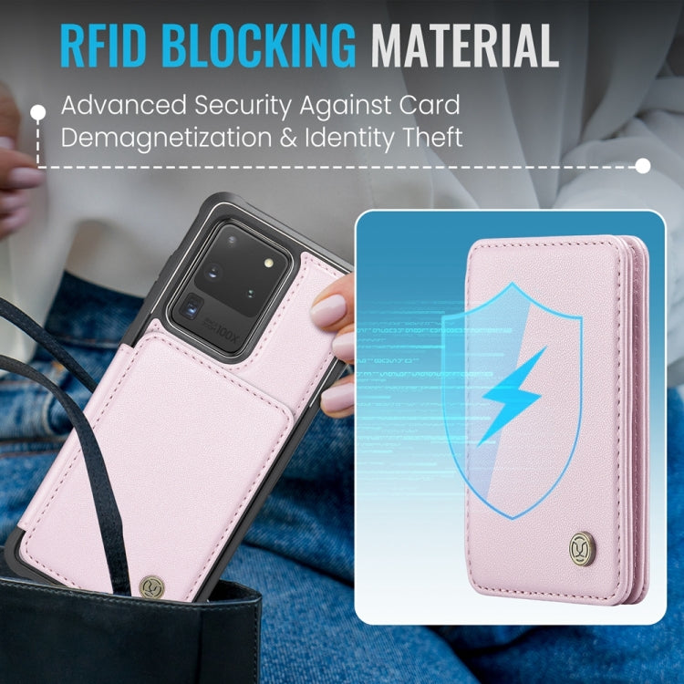 For Samsung Galaxy S20 Ultra 5G JEEHOOD J05 Business Magnetic Style RFID Leather Phone Case(Pink)