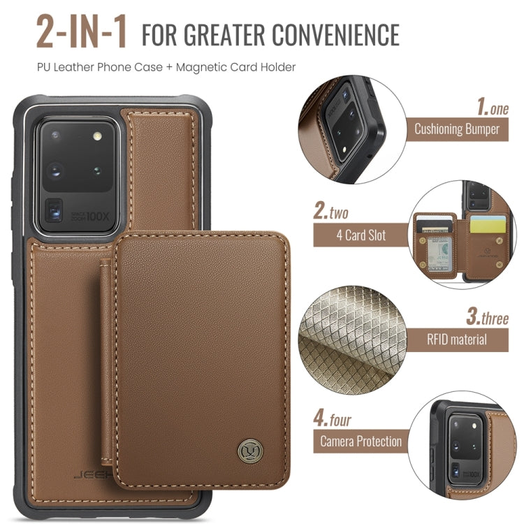 For Samsung Galaxy S20 Ultra 5G JEEHOOD J05 Business Magnetic Style RFID Leather Phone Case(Brown)