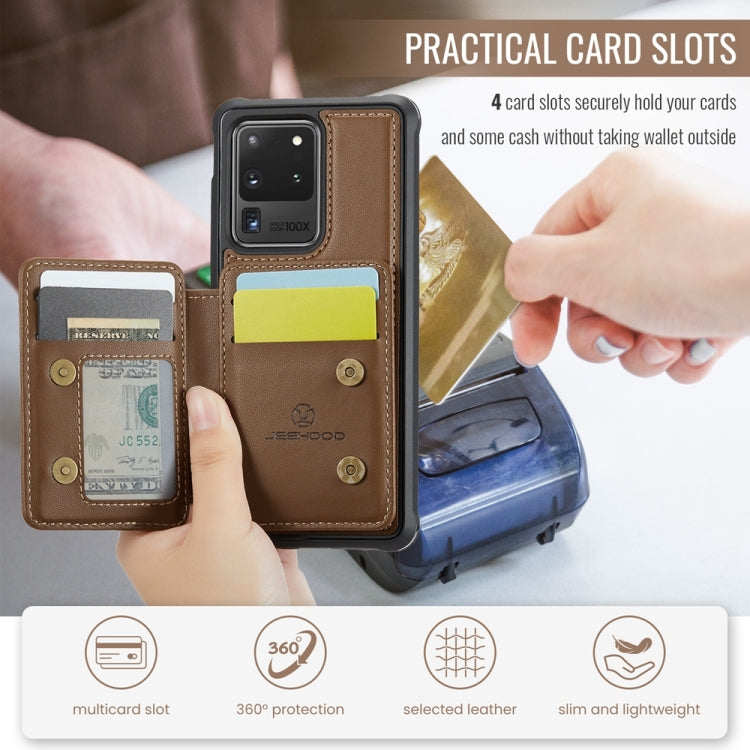 For Samsung Galaxy S20 Ultra 5G JEEHOOD J05 Business Magnetic Style RFID Leather Phone Case(Brown)