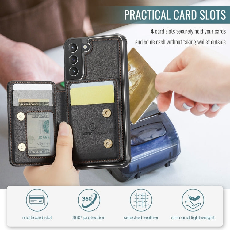For Samsung Galaxy S21 5G JEEHOOD J05 Business Magnetic Style RFID Leather Phone Case(Black)