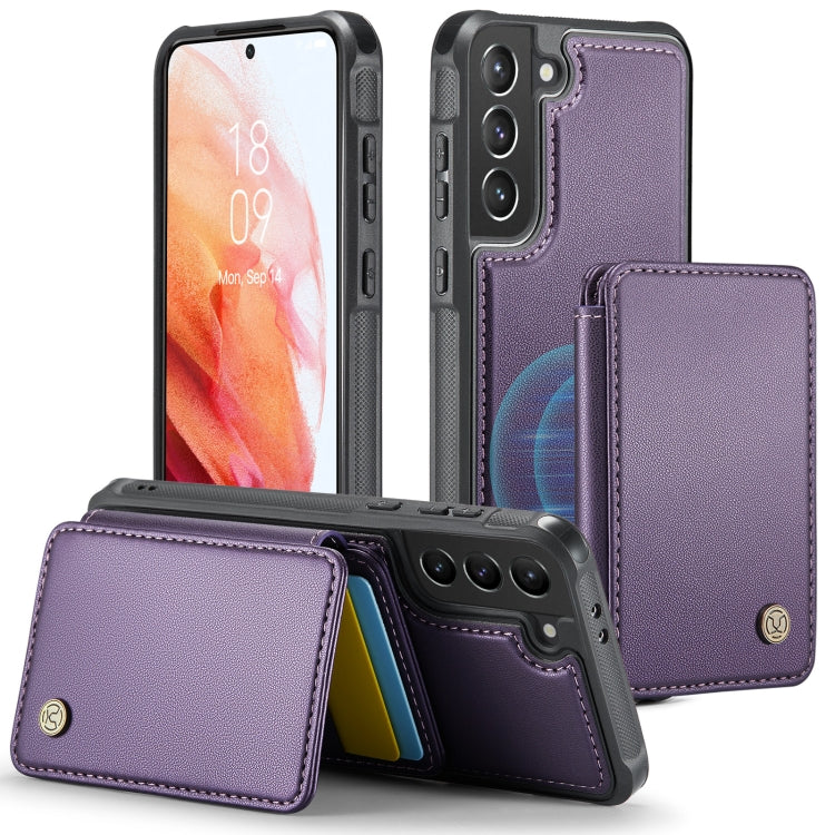 For Samsung Galaxy S21 5G JEEHOOD J05 Business Magnetic Style RFID Leather Phone Case(Purple)