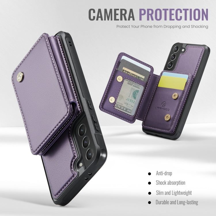 For Samsung Galaxy S21 5G JEEHOOD J05 Business Magnetic Style RFID Leather Phone Case(Purple)