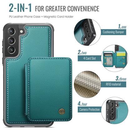For Samsung Galaxy S21 5G JEEHOOD J05 Business Magnetic Style RFID Leather Phone Case(Blue Green)