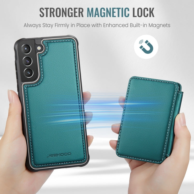 For Samsung Galaxy S21 5G JEEHOOD J05 Business Magnetic Style RFID Leather Phone Case(Blue Green)