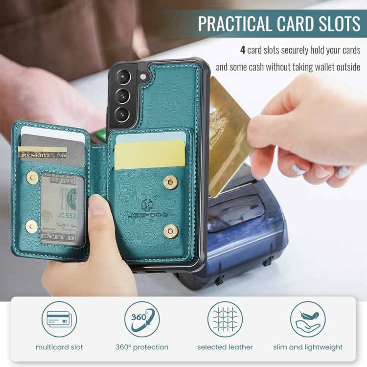 For Samsung Galaxy S21 5G JEEHOOD J05 Business Magnetic Style RFID Leather Phone Case(Blue Green)