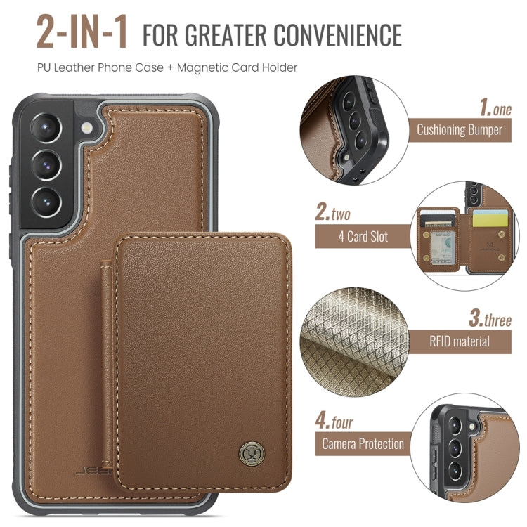 For Samsung Galaxy S21 5G JEEHOOD J05 Business Magnetic Style RFID Leather Phone Case(Brown)