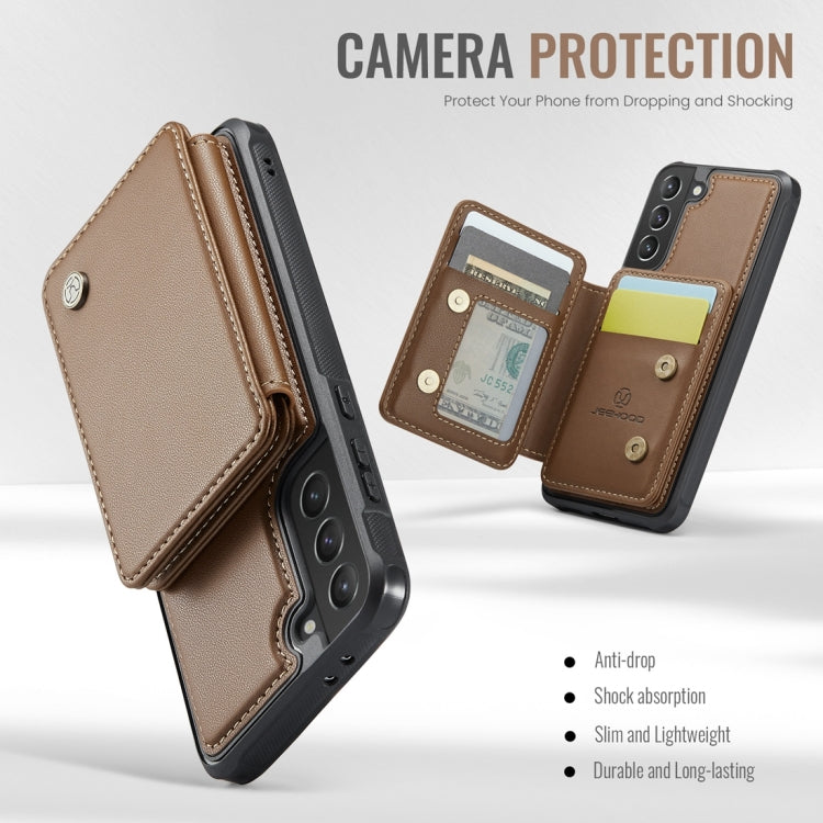 For Samsung Galaxy S21 5G JEEHOOD J05 Business Magnetic Style RFID Leather Phone Case(Brown)