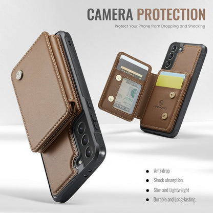 For Samsung Galaxy S21 5G JEEHOOD J05 Business Magnetic Style RFID Leather Phone Case(Brown)