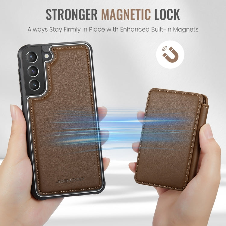 For Samsung Galaxy S21 5G JEEHOOD J05 Business Magnetic Style RFID Leather Phone Case(Brown)