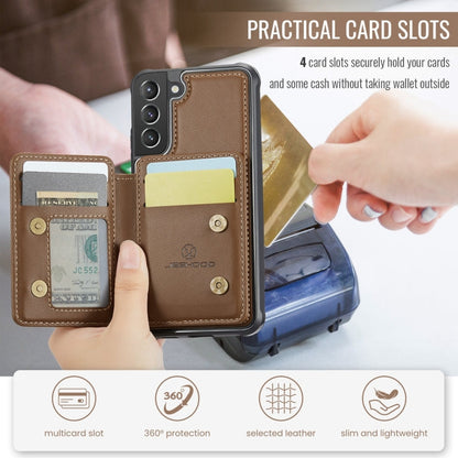 For Samsung Galaxy S21 5G JEEHOOD J05 Business Magnetic Style RFID Leather Phone Case(Brown)