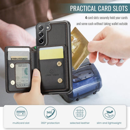 For Samsung Galaxy S21 FE 5G JEEHOOD J05 Business Magnetic Style RFID Leather Phone Case(Black)