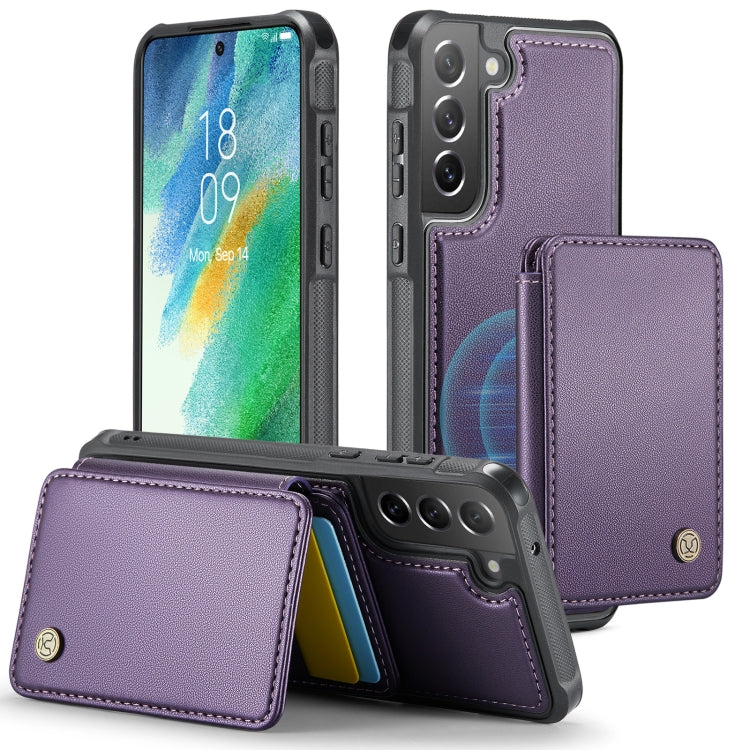 For Samsung Galaxy S21 FE 5G JEEHOOD J05 Business Magnetic Style RFID Leather Phone Case(Purple)