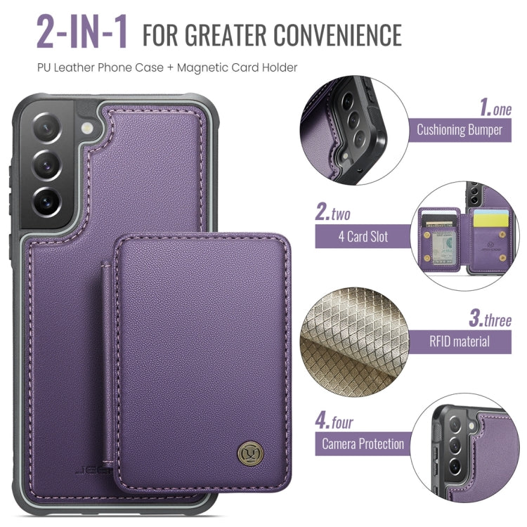 For Samsung Galaxy S21 FE 5G JEEHOOD J05 Business Magnetic Style RFID Leather Phone Case(Purple)