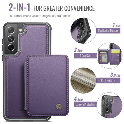 For Samsung Galaxy S21 FE 5G JEEHOOD J05 Business Magnetic Style RFID Leather Phone Case(Purple)