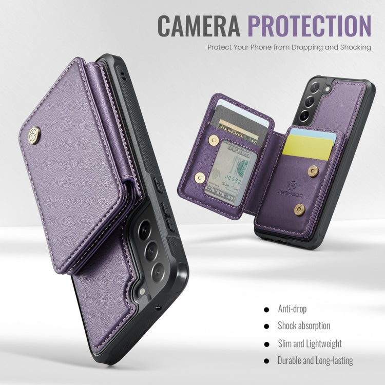 For Samsung Galaxy S21 FE 5G JEEHOOD J05 Business Magnetic Style RFID Leather Phone Case(Purple)