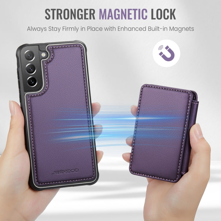 For Samsung Galaxy S21 FE 5G JEEHOOD J05 Business Magnetic Style RFID Leather Phone Case(Purple)
