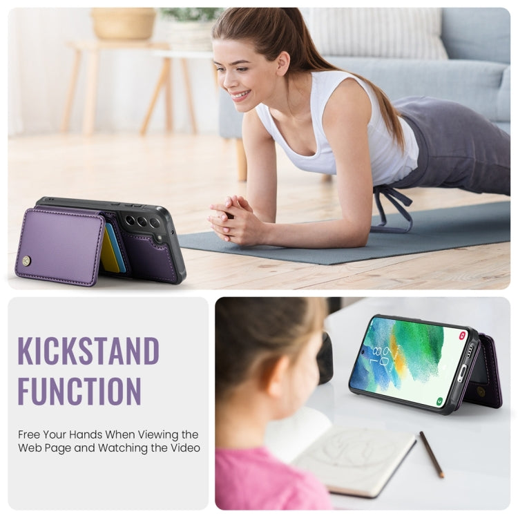 For Samsung Galaxy S21 FE 5G JEEHOOD J05 Business Magnetic Style RFID Leather Phone Case(Purple)
