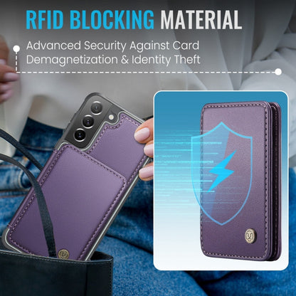 For Samsung Galaxy S21 FE 5G JEEHOOD J05 Business Magnetic Style RFID Leather Phone Case(Purple)