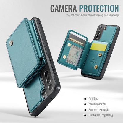 For Samsung Galaxy S21 FE 5G JEEHOOD J05 Business Magnetic Style RFID Leather Phone Case(Blue Green)
