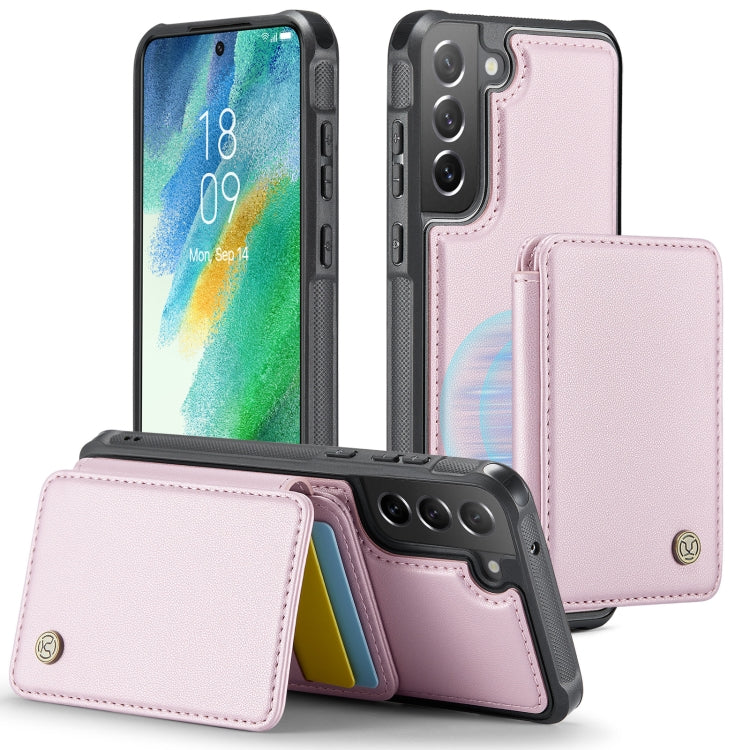 For Samsung Galaxy S21 FE 5G JEEHOOD J05 Business Magnetic Style RFID Leather Phone Case(Pink)