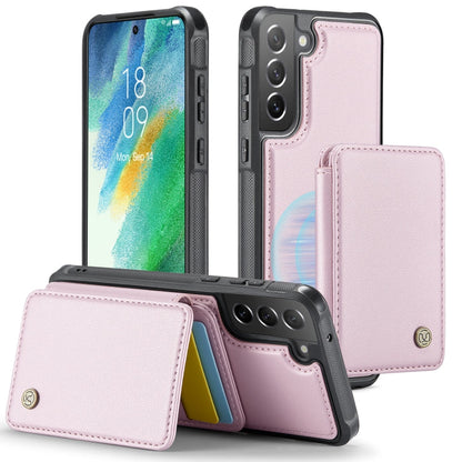 For Samsung Galaxy S21 FE 5G JEEHOOD J05 Business Magnetic Style RFID Leather Phone Case(Pink)