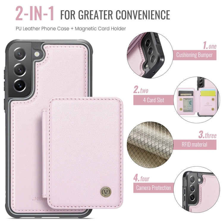 For Samsung Galaxy S21 FE 5G JEEHOOD J05 Business Magnetic Style RFID Leather Phone Case(Pink)
