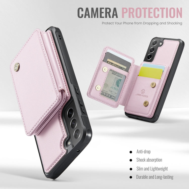 For Samsung Galaxy S21 FE 5G JEEHOOD J05 Business Magnetic Style RFID Leather Phone Case(Pink)
