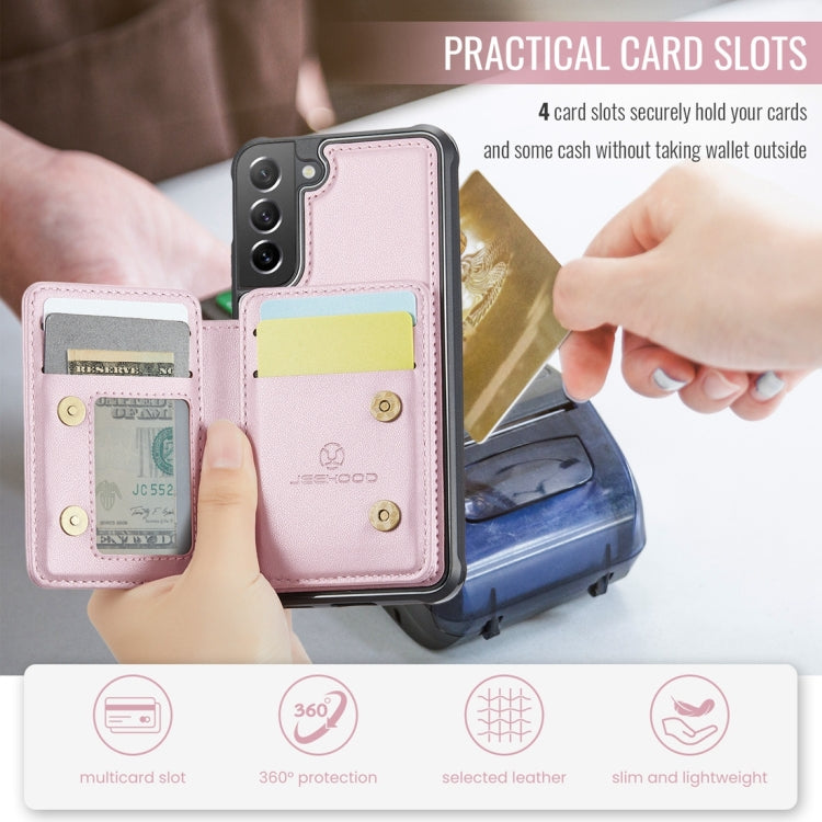 For Samsung Galaxy S21 FE 5G JEEHOOD J05 Business Magnetic Style RFID Leather Phone Case(Pink)