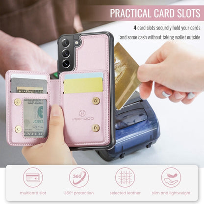 For Samsung Galaxy S21 FE 5G JEEHOOD J05 Business Magnetic Style RFID Leather Phone Case(Pink)