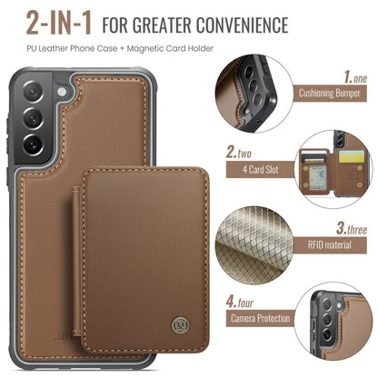 For Samsung Galaxy S21 FE 5G JEEHOOD J05 Business Magnetic Style RFID Leather Phone Case(Brown)