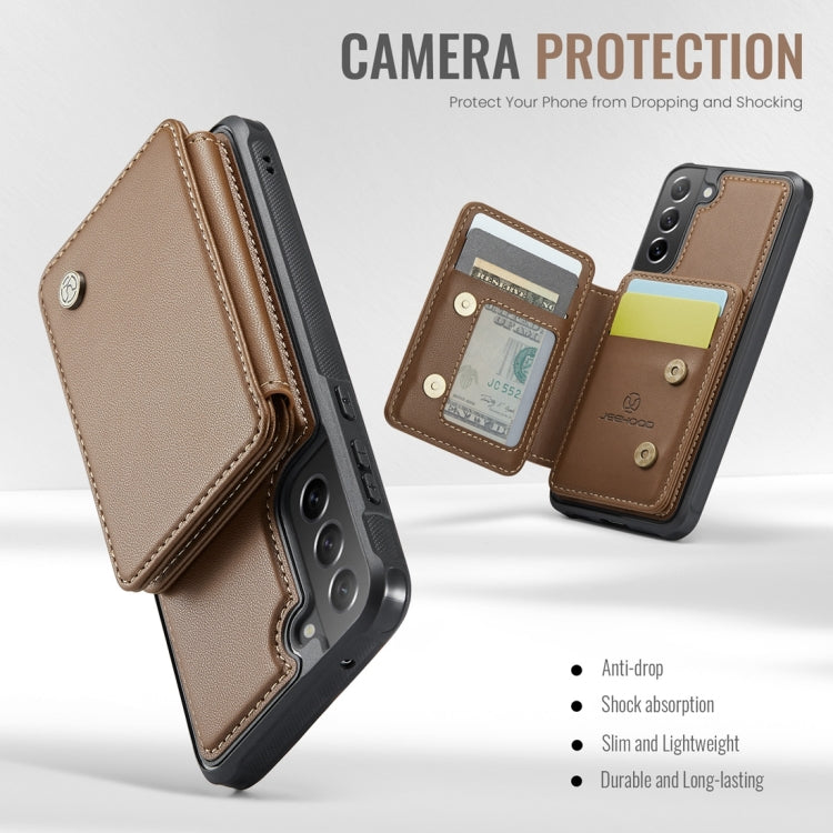For Samsung Galaxy S21 FE 5G JEEHOOD J05 Business Magnetic Style RFID Leather Phone Case(Brown)