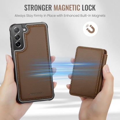 For Samsung Galaxy S21 FE 5G JEEHOOD J05 Business Magnetic Style RFID Leather Phone Case(Brown)