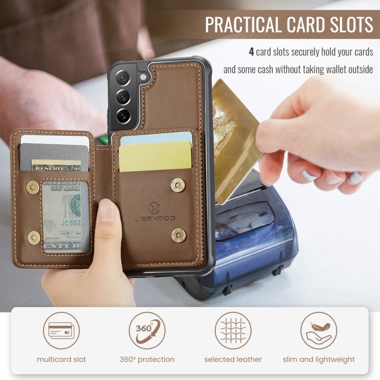 For Samsung Galaxy S21 FE 5G JEEHOOD J05 Business Magnetic Style RFID Leather Phone Case(Brown)