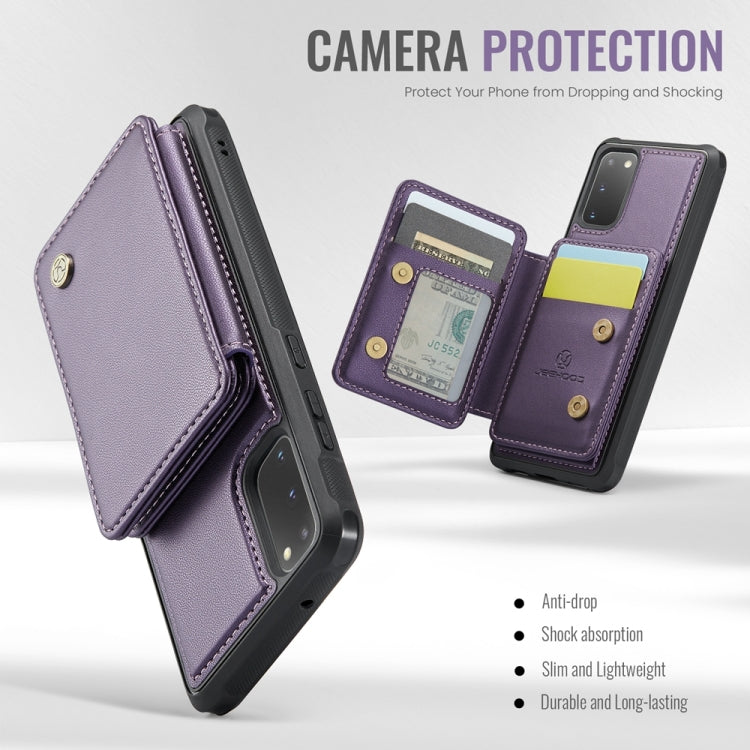 For Samsung Galaxy S20 5G JEEHOOD J05 Business Magnetic Style RFID Leather Phone Case(Purple)
