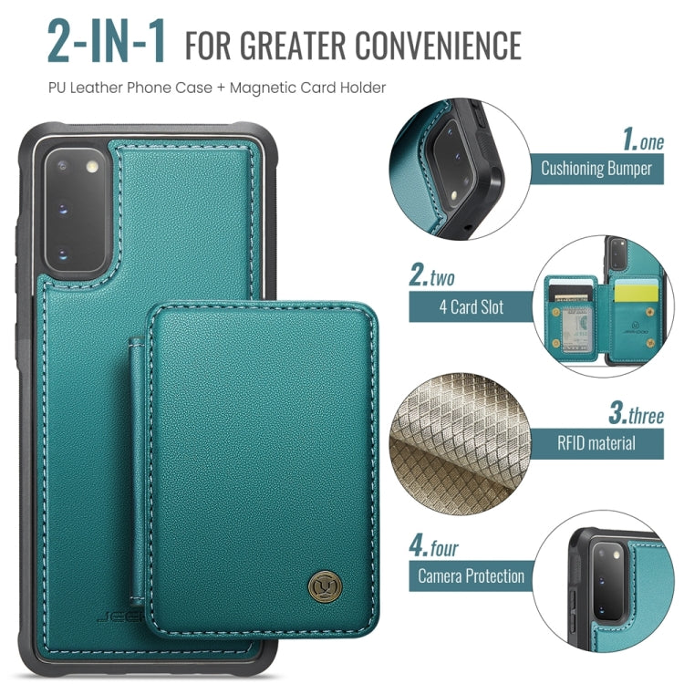 For Samsung Galaxy S20 5G JEEHOOD J05 Business Magnetic Style RFID Leather Phone Case(Blue Green)