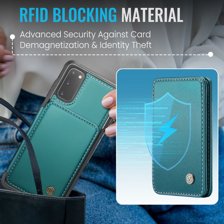 For Samsung Galaxy S20 5G JEEHOOD J05 Business Magnetic Style RFID Leather Phone Case(Blue Green)