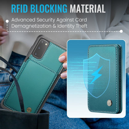 For Samsung Galaxy S20 5G JEEHOOD J05 Business Magnetic Style RFID Leather Phone Case(Blue Green)
