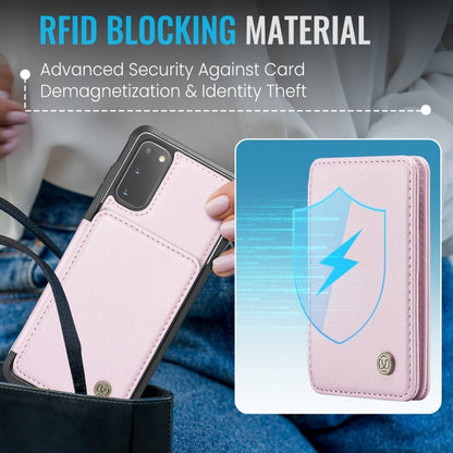 For Samsung Galaxy S20 5G JEEHOOD J05 Business Magnetic Style RFID Leather Phone Case(Pink)