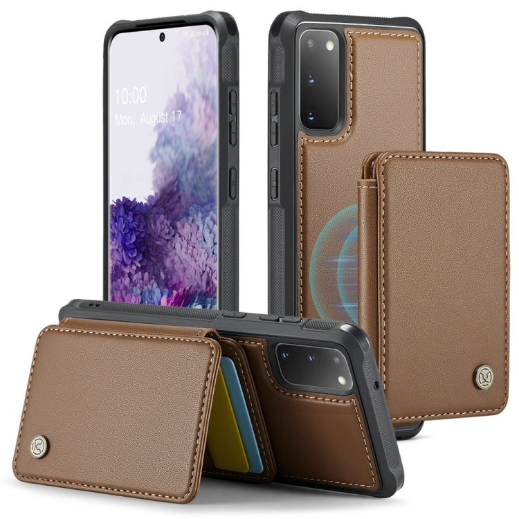 For Samsung Galaxy S20 5G JEEHOOD J05 Business Magnetic Style RFID Leather Phone Case(Brown)