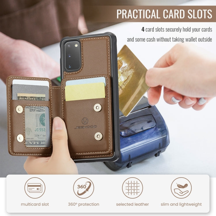 For Samsung Galaxy S20 5G JEEHOOD J05 Business Magnetic Style RFID Leather Phone Case(Brown)