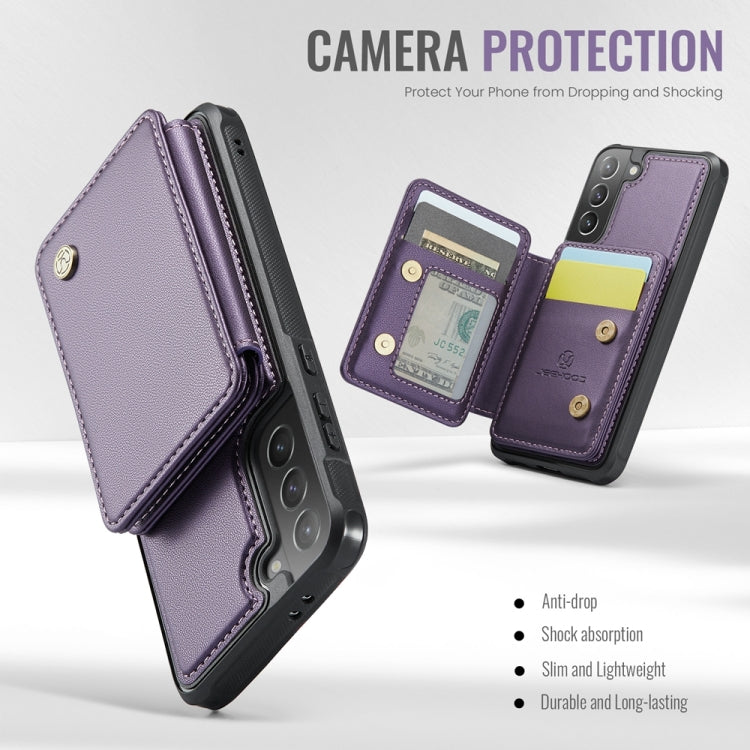For Samsung Galaxy S21+ 5G JEEHOOD J05 Business Magnetic Style RFID Leather Phone Case(Purple)
