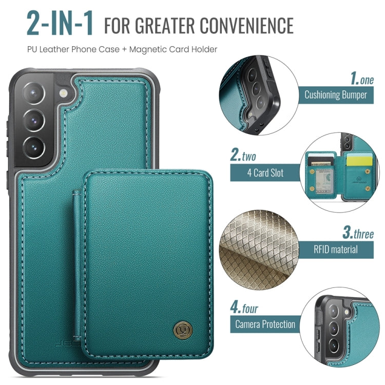 For Samsung Galaxy S21+ 5G JEEHOOD J05 Business Magnetic Style RFID Leather Phone Case(Blue Green)