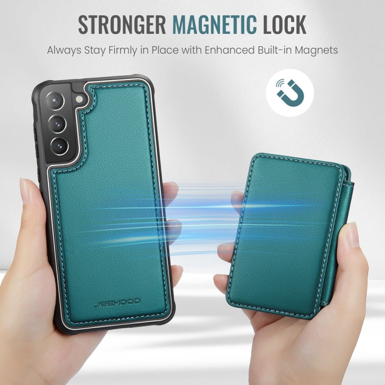 For Samsung Galaxy S21+ 5G JEEHOOD J05 Business Magnetic Style RFID Leather Phone Case(Blue Green)
