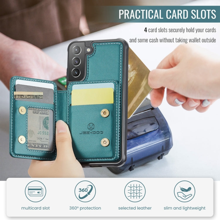 For Samsung Galaxy S21+ 5G JEEHOOD J05 Business Magnetic Style RFID Leather Phone Case(Blue Green)