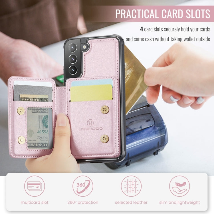 For Samsung Galaxy S21+ 5G JEEHOOD J05 Business Magnetic Style RFID Leather Phone Case(Pink)