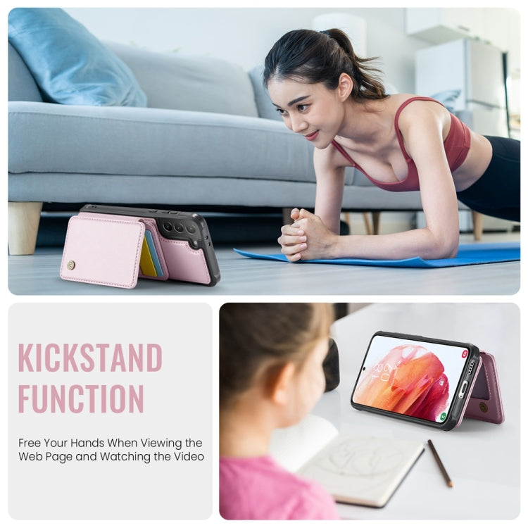 For Samsung Galaxy S21+ 5G JEEHOOD J05 Business Magnetic Style RFID Leather Phone Case(Pink)