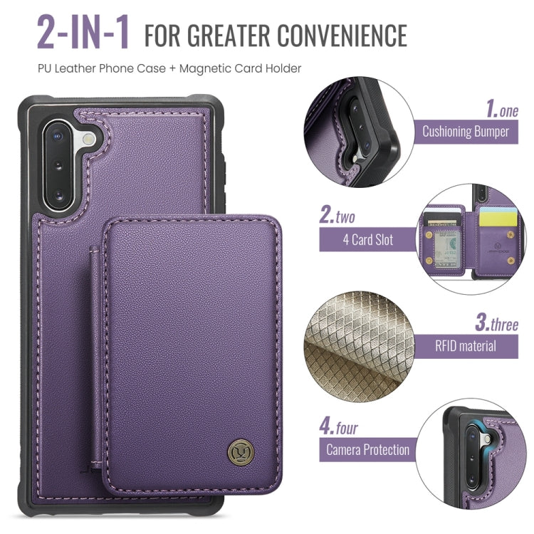 For Samsung Galaxy Note10 5G JEEHOOD J05 Business Magnetic Style RFID Leather Phone Case(Purple)