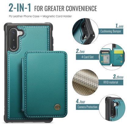 For Samsung Galaxy Note10 5G JEEHOOD J05 Business Magnetic Style RFID Leather Phone Case(Blue Green)